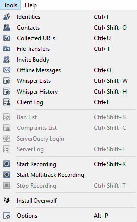 TeamSpeak 3 Tools Menu
